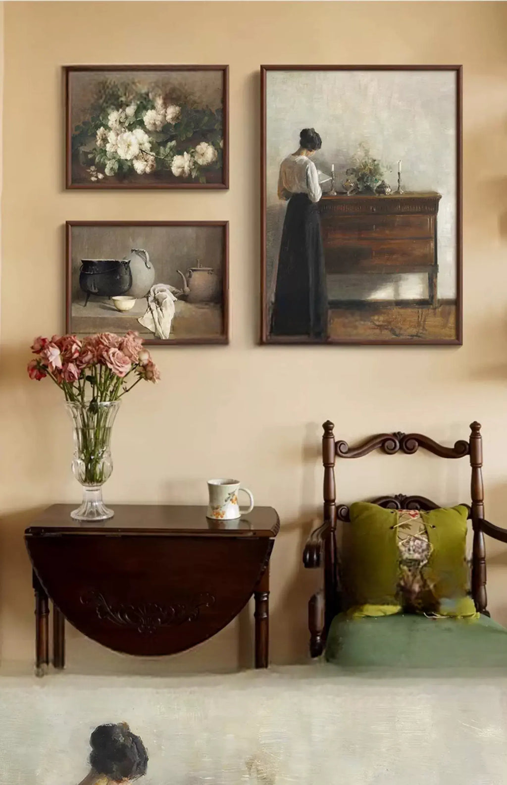 Aurélie "Reading Woman and Still Life Flowers" high-end French paintings