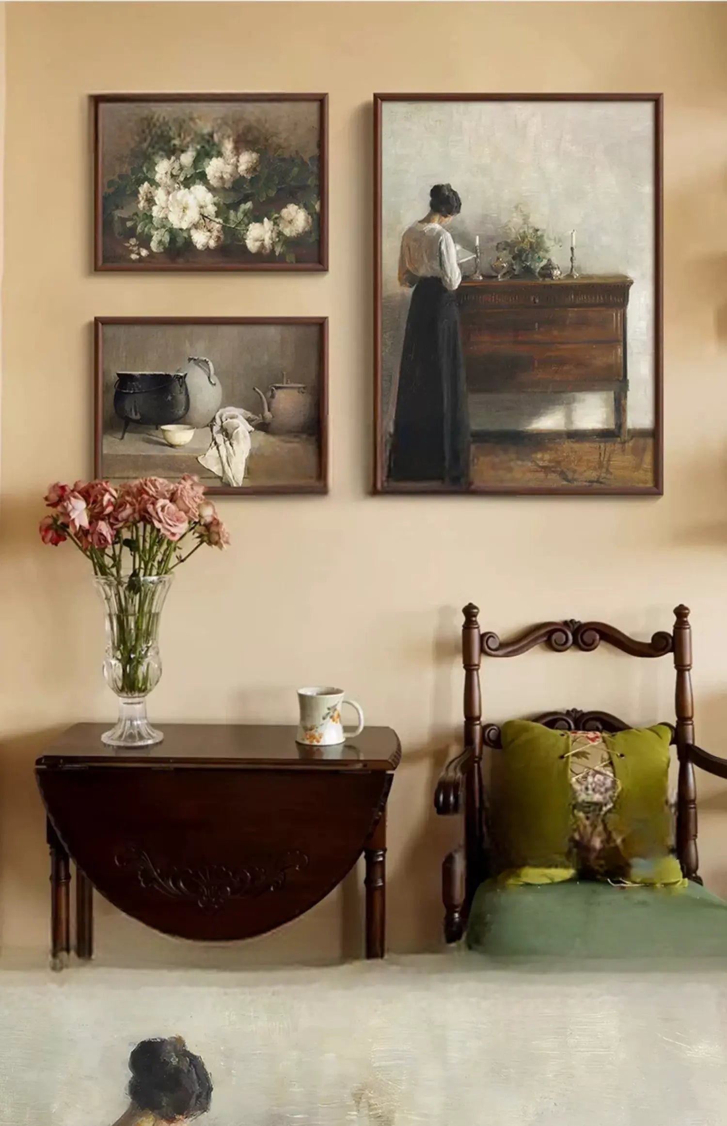 Aurélie "Reading Woman and Still Life Flowers" high-end French paintings
