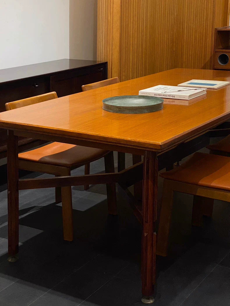 Vintage 1960s Italian Solid Wood Dining Table with Structural Legs, Mid-Century Modern Design
