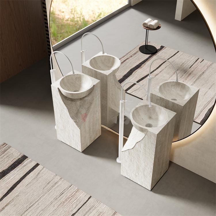 Rachel Yellow Travertine Pedestal Basin