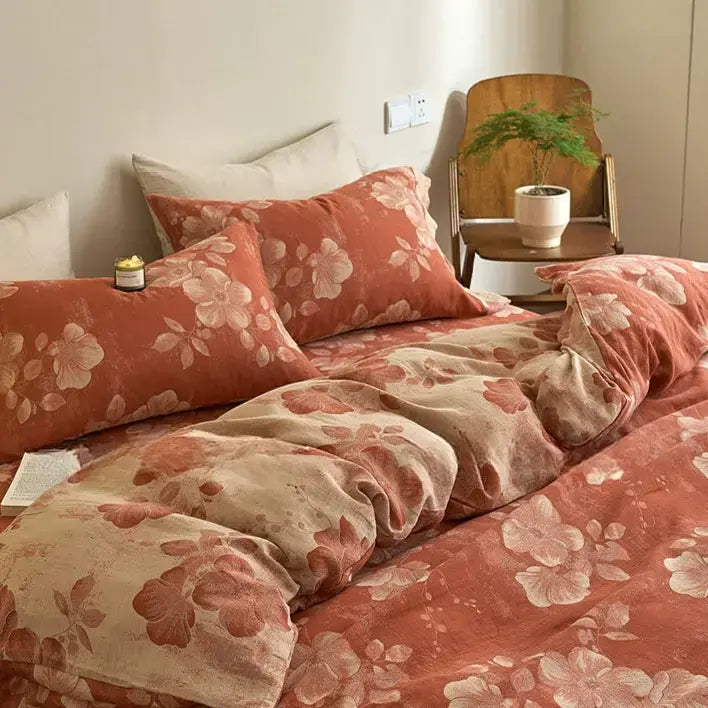 Violette Retro Floral Cotton Four-Piece Set – Skin-Friendly Design