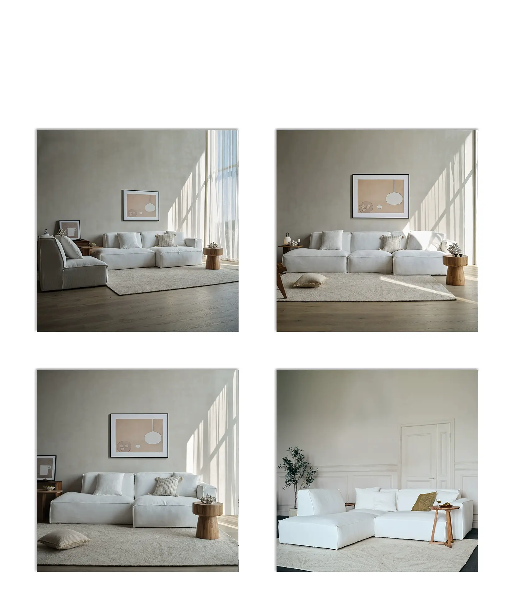Gioia White Fabric Tofu Block Style Sofa