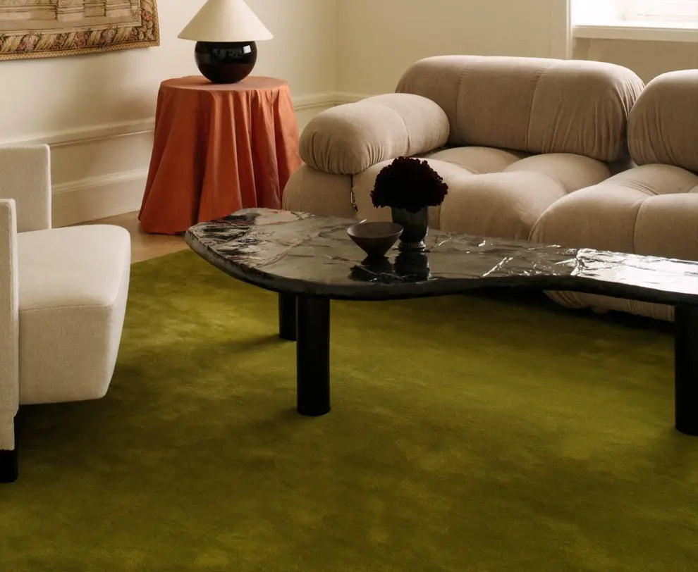 Retro green carpet living room medieval homestay full bedroom bedside minimalist pure color French wool texture light luxury