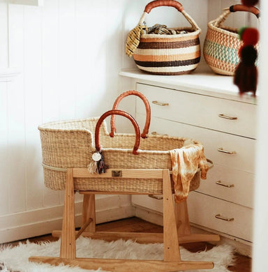 Handmade Natural Straw Woven Baby Bassinet Cradle Basket for Infants Nursery Decor