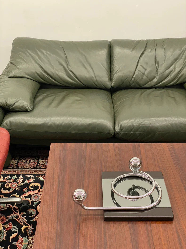 Vintage Italian Cassina Maralunga Olive Green Two-Seater Sofa