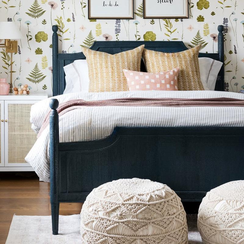 Owain Solid Wood Blue Double Bed