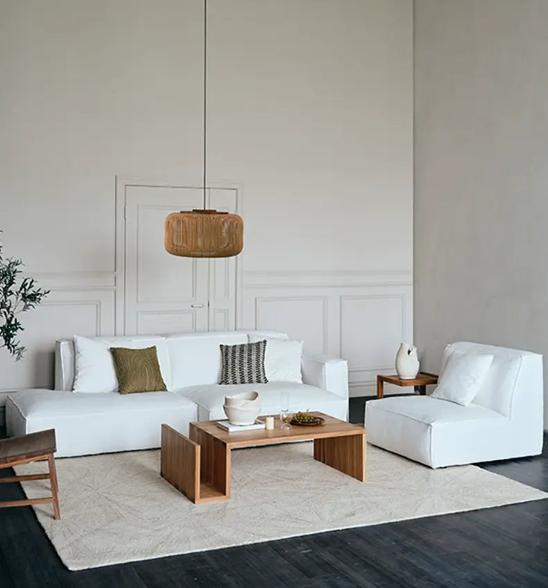 Gioia White Fabric Tofu Block Style Sofa