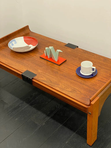 Rare Vintage 1970s Italian Decorative Art Wood Metal Coffee Table
