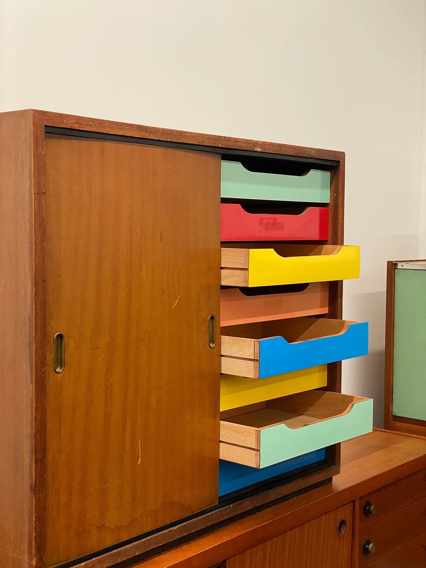 Vintage Italian 1970s Colorful Folder Filing Cabinet Mid-Century Modern Storage Sideboard