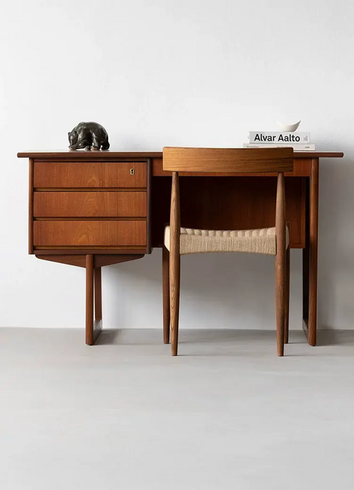 Baptiste Compact Retro Teak Writing Desk