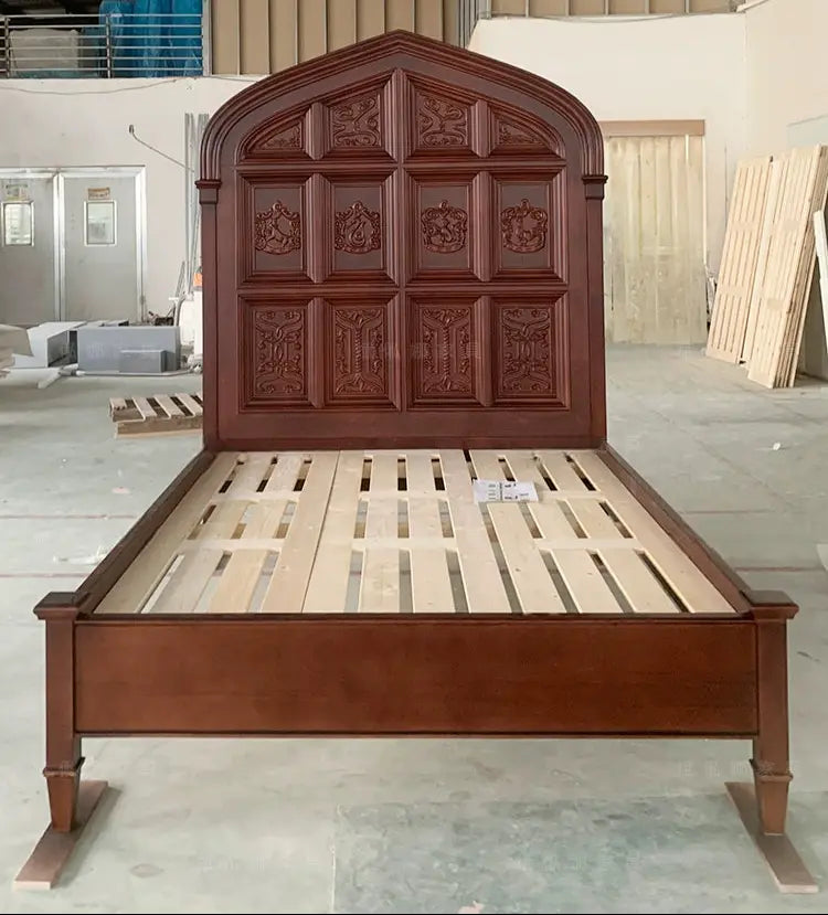 Vento Retro Town Solid Wood Carved Bed