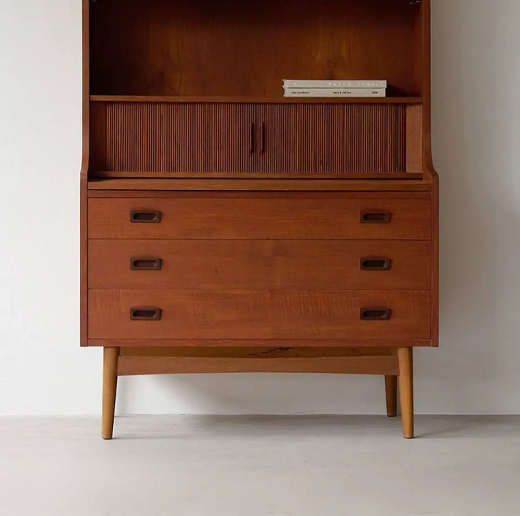Wit Tall Danish Style Cherry Bookcase Cabinet
