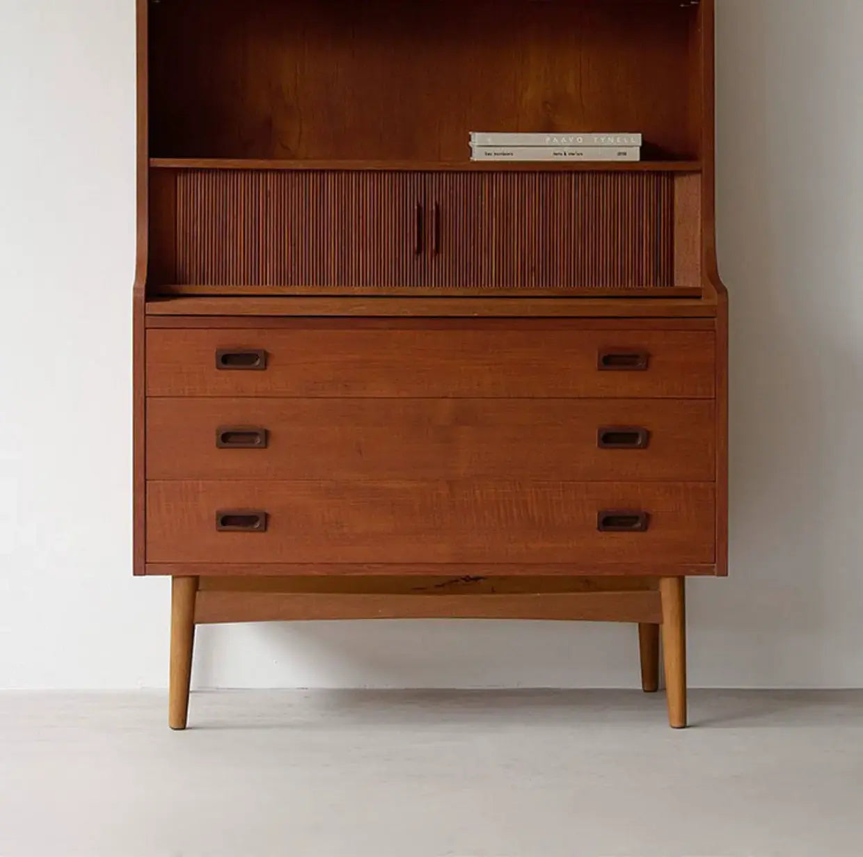 Wit Tall Danish Style Cherry Bookcase Cabinet
