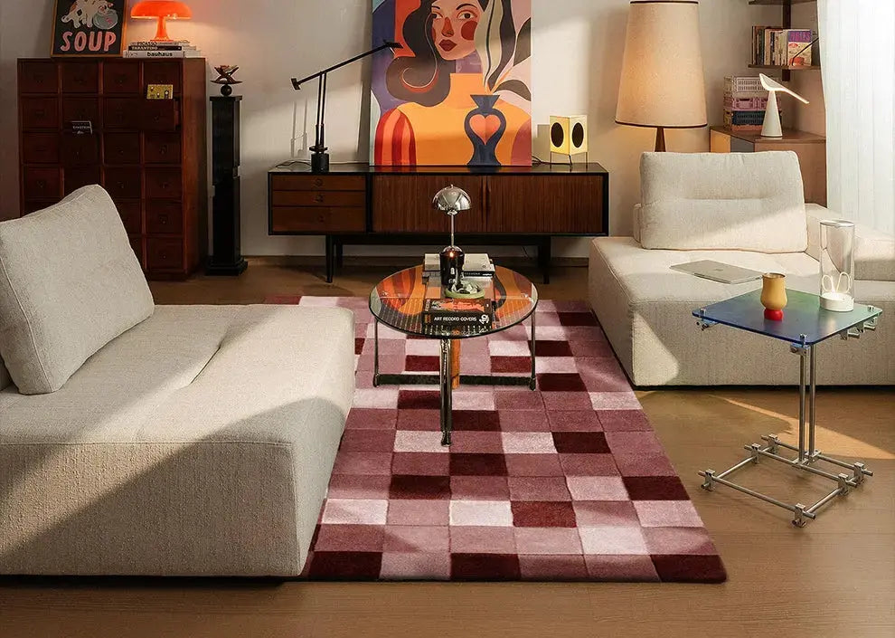 Celestine Hand-Woven Pink Plaid Rug – Formaldehyde-Free Luxury