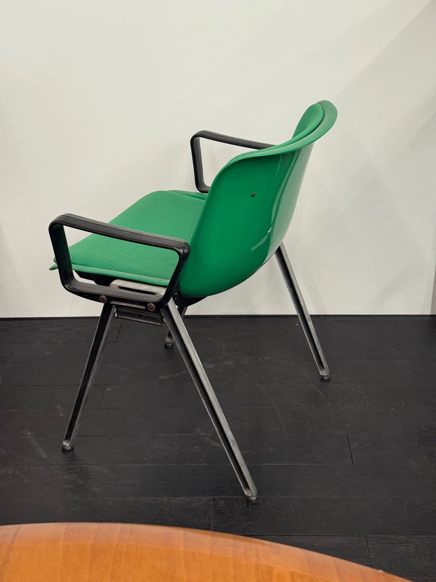 Vintage Italian Tecno Modus Signal Green Padded Armchair Mid-Century Design