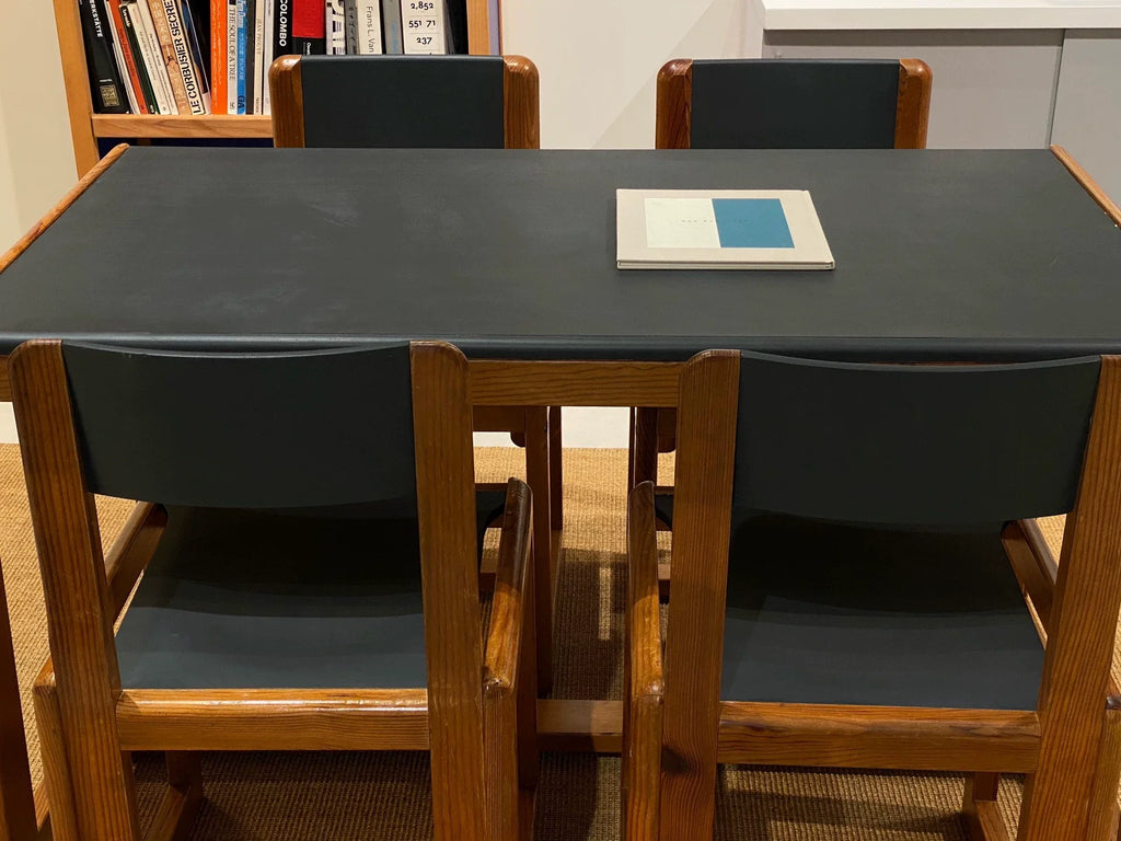Mid-Century Modern André Sornay Designer Dining Table with Dark Gray Top