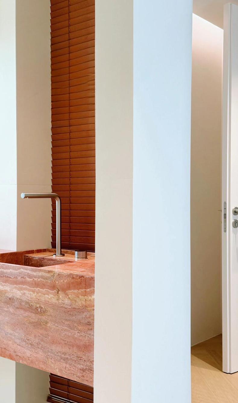 Avery Red Travertine Hanging Bathroom Cabinet with Integrated Basin