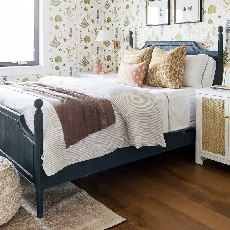 Owain Solid Wood Blue Double Bed