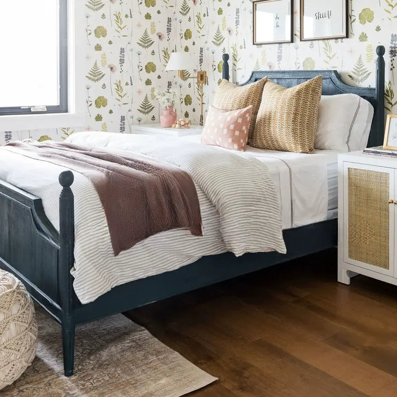 Owain Solid Wood Blue Double Bed