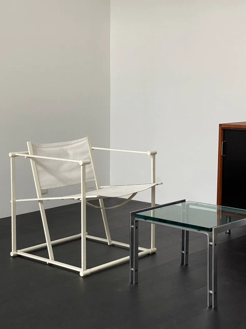 Radboud van Beekum FM61 Armchair: White Fabric, Sleek Metal Frame