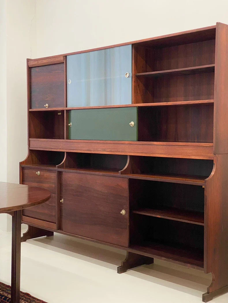 Vintage Italian 1970s Rosewood Roll-Top Stackable Buffet Sideboard Cabinet