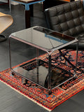 Vintage Italian 1970s Space Age Smoked Glass Rolling Bar Cart Side Table