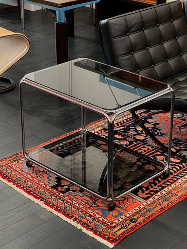 Vintage Italian 1970s Space Age Smoked Glass Rolling Bar Cart Side Table