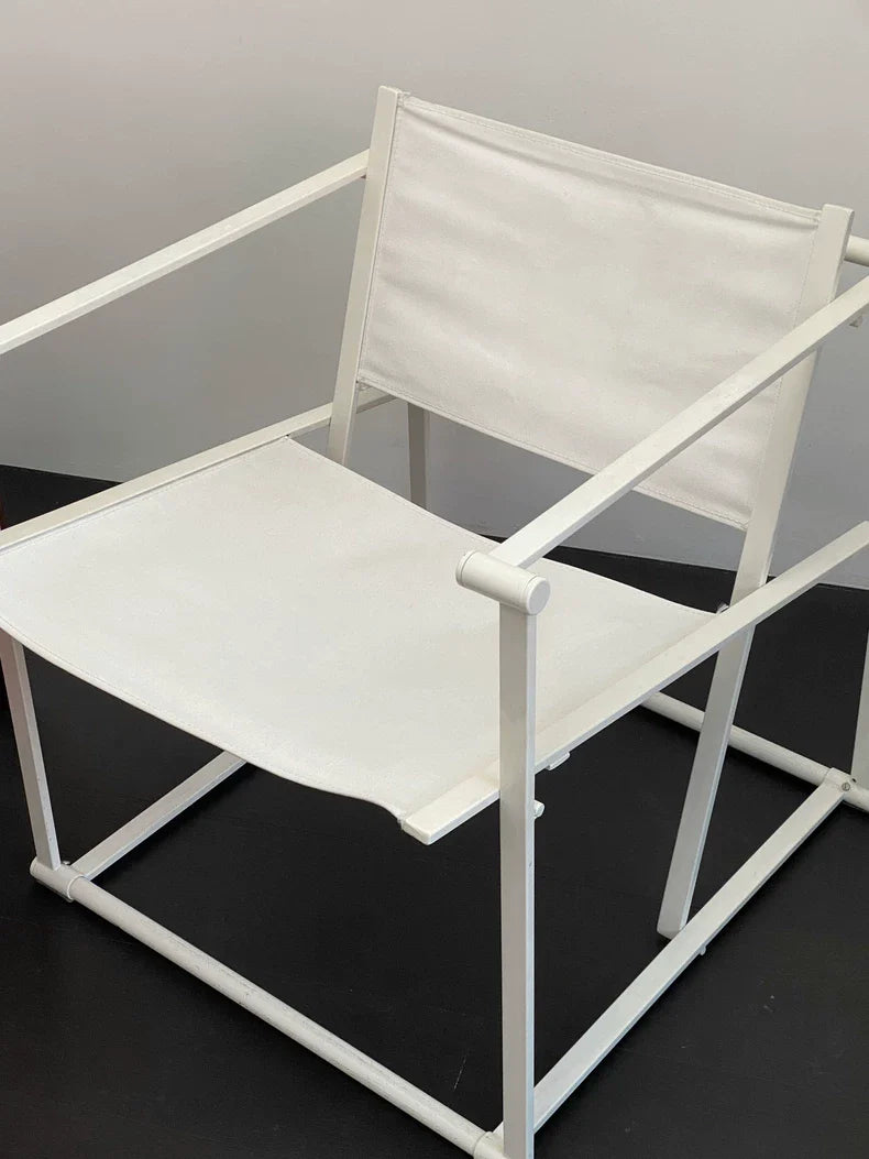 Radboud van Beekum FM61 Armchair: White Fabric, Sleek Metal Frame