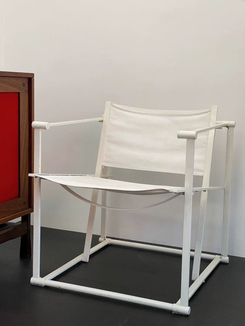 Radboud van Beekum FM61 Armchair: White Fabric, Sleek Metal Frame