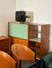 Vintage Italian 1970s Teak Mint Green Metal Trim Sideboard Cabinet