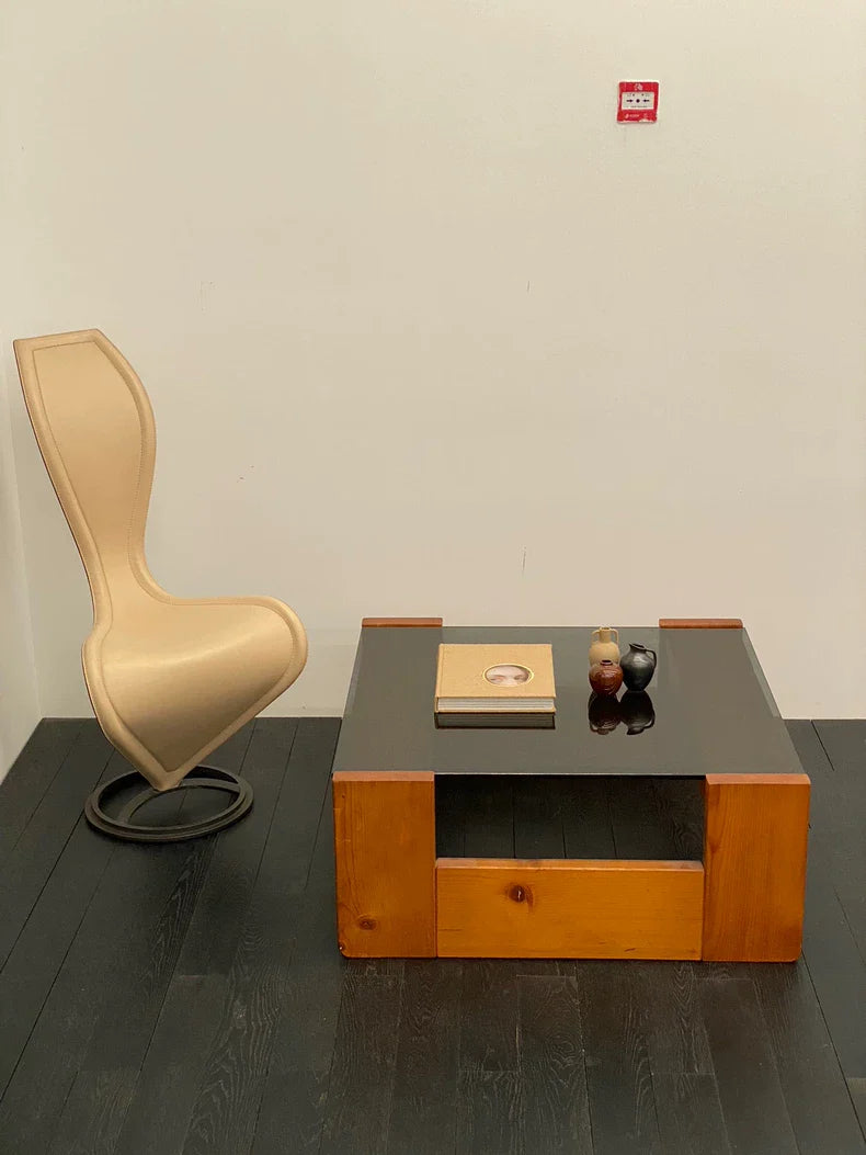 Vintage 1980s Tom Dixon S-Chair: Rare Apricot Leather, Steel Structure, Sculptural Design