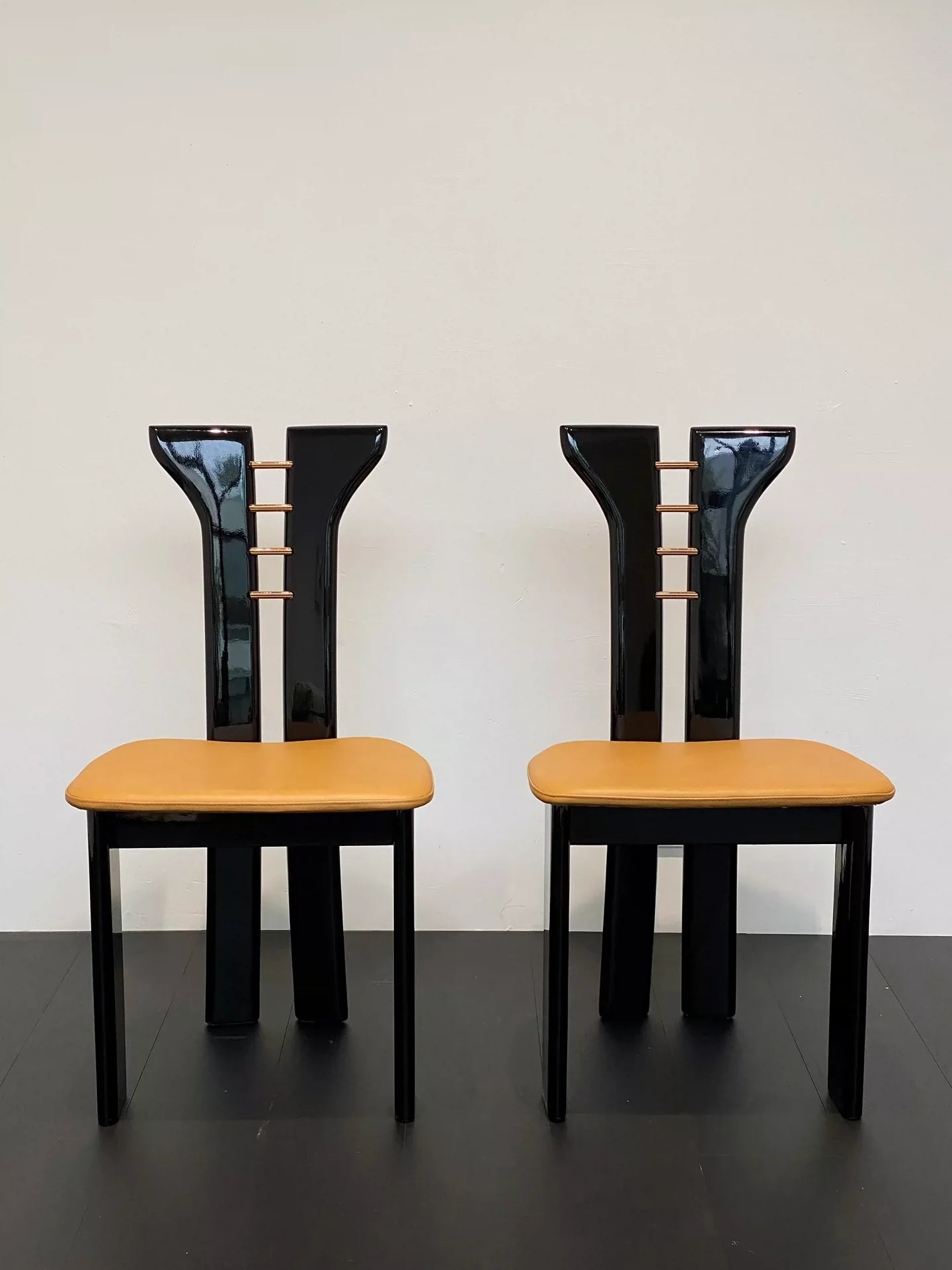 Vintage Pierre Cardin Dining Chair - Sculptural Black Walnut, Khaki Leather