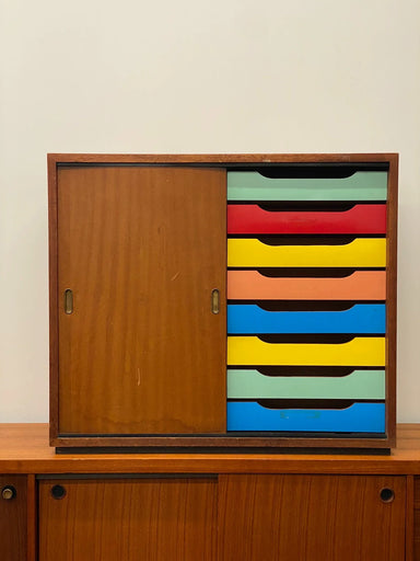 Vintage Italian 1970s Colorful Folder Filing Cabinet Mid-Century Modern Storage Sideboard