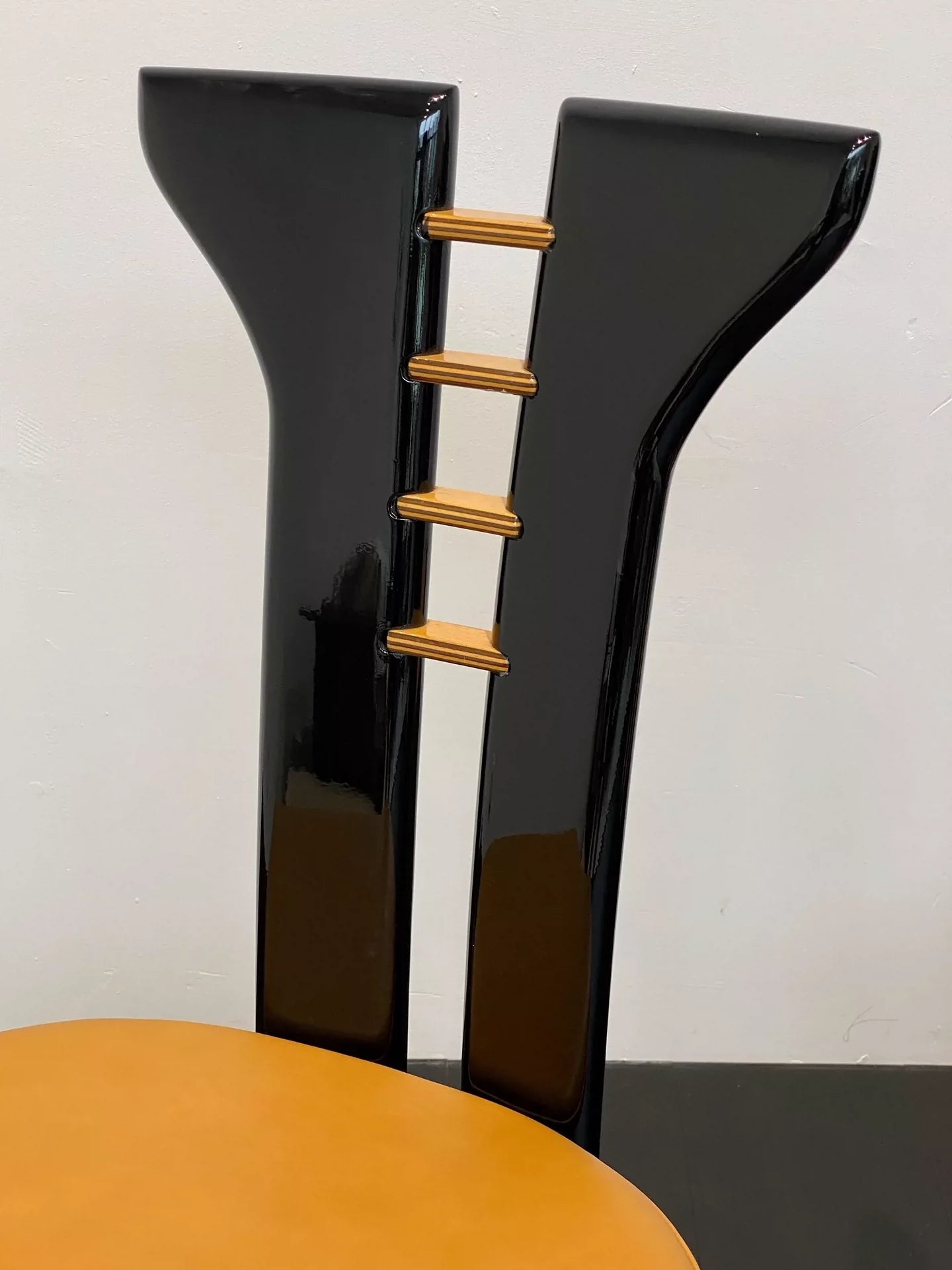 Vintage Pierre Cardin Dining Chair - Sculptural Black Walnut, Khaki Leather