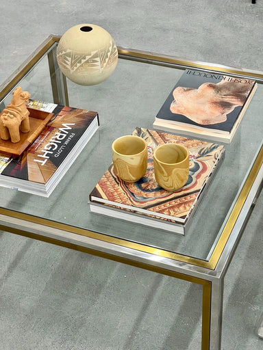 Vintage 1970s Italian Art Deco Brass Glass Coffee Table