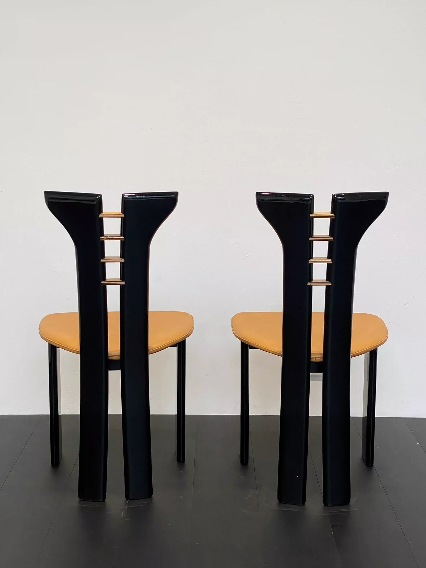 Vintage Pierre Cardin Dining Chair - Sculptural Black Walnut, Khaki Leather