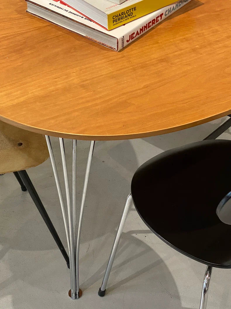 Elegant Fritz Hansen Superellipse Dining Table, 1-Meter, Wood Top, Metal Legs