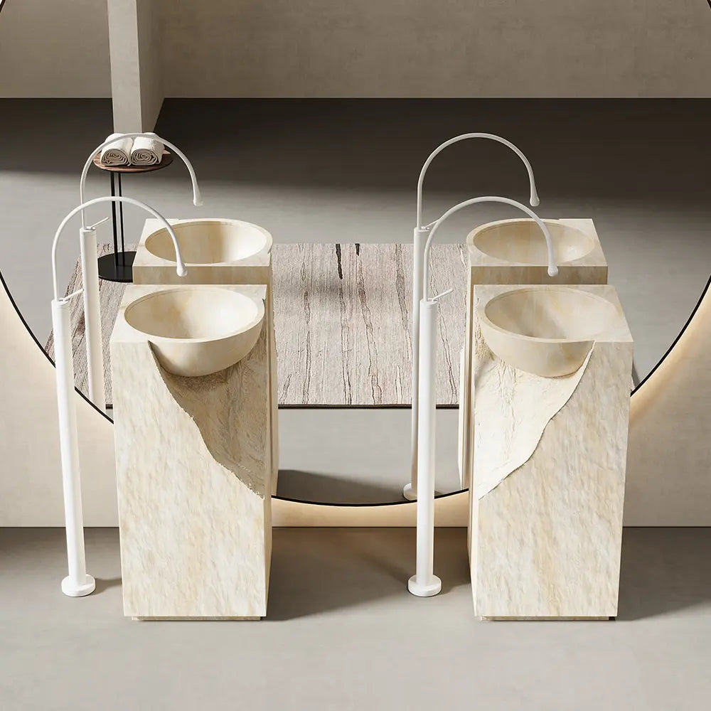 Rachel Yellow Travertine Pedestal Basin
