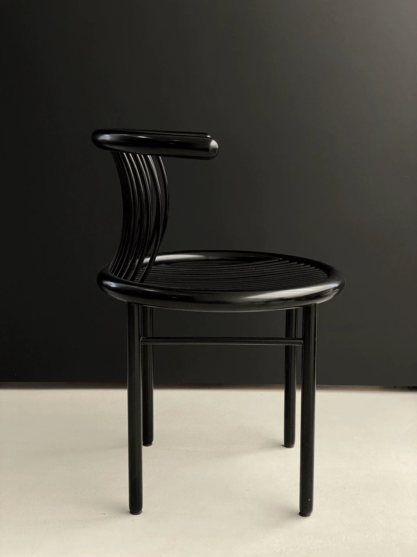 Vintage Helmut Lubke Black Lacquered Wood Dining Chair 1960s Mid-Century Design