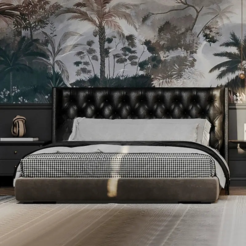 Mercer Retro Black Leather Soft Double Bed