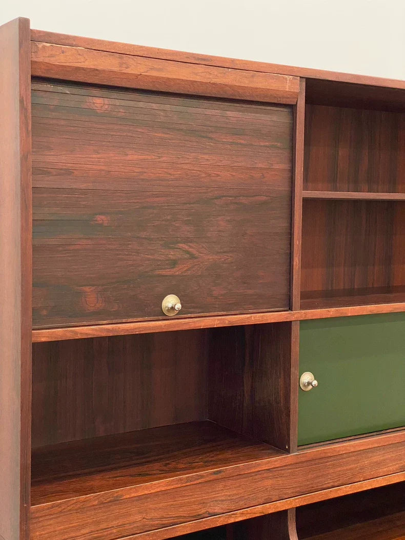 Vintage Italian 1970s Rosewood Roll-Top Stackable Buffet Sideboard Cabinet
