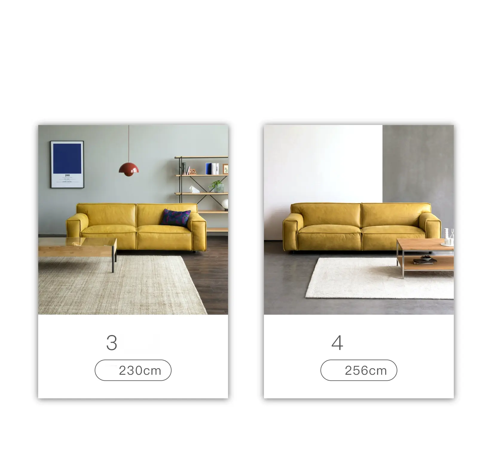 Margherita Full Leather Retro Mustard Yellow Sofa
