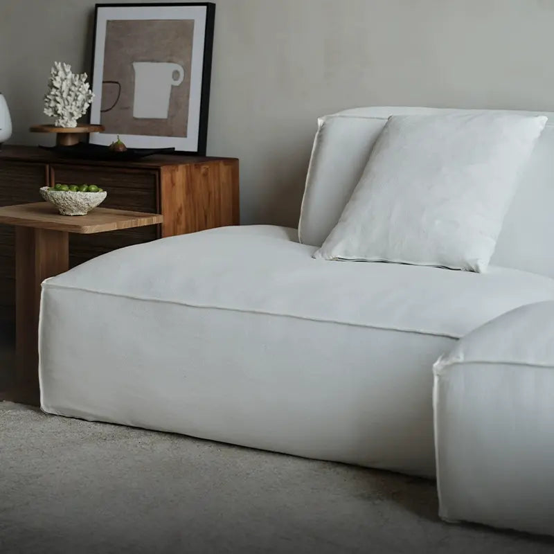Gioia White Fabric Tofu Block Style Sofa