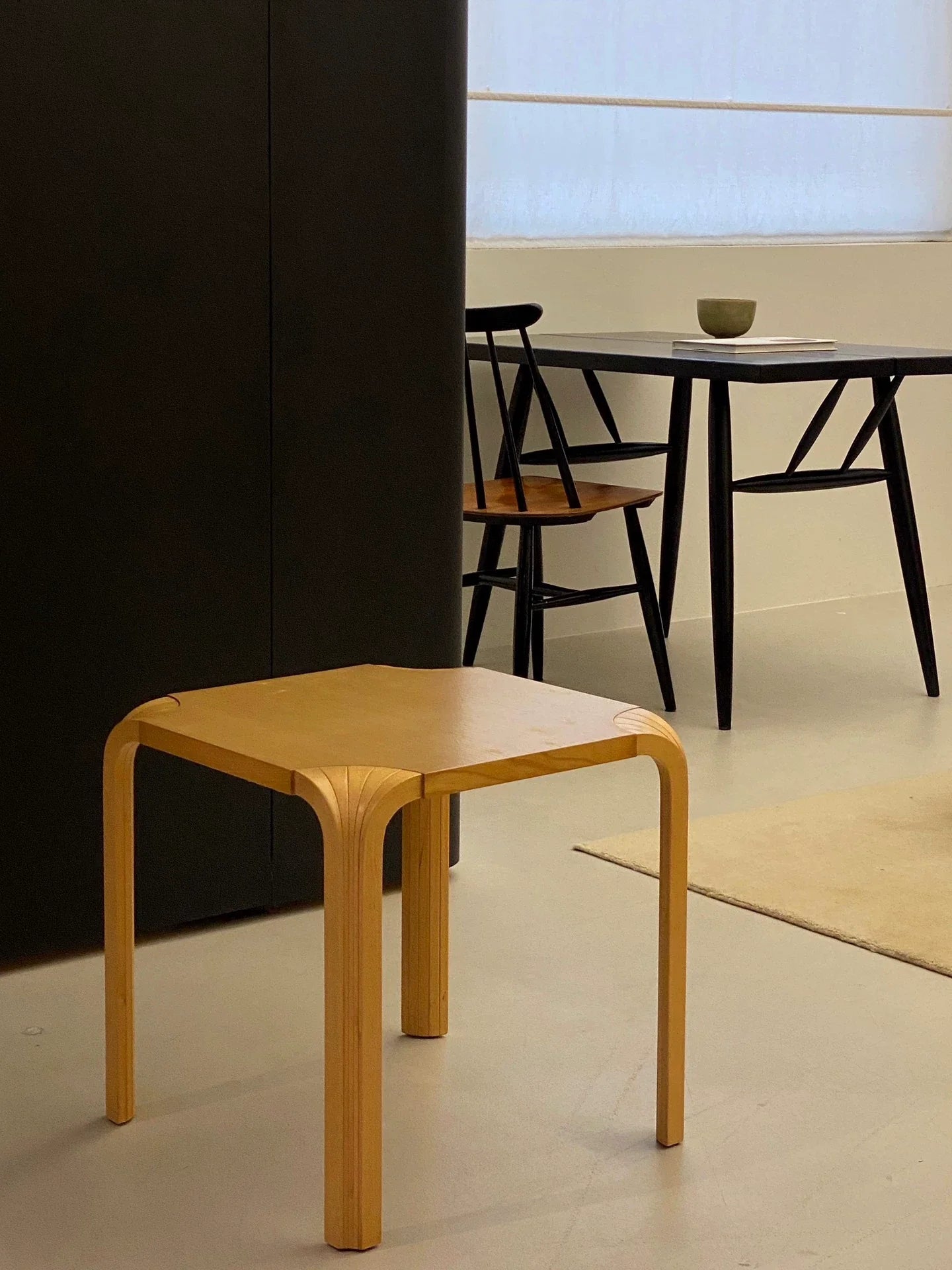 Vintage Alvar Aalto Artek Fan Leg Wood Tea Table Stool