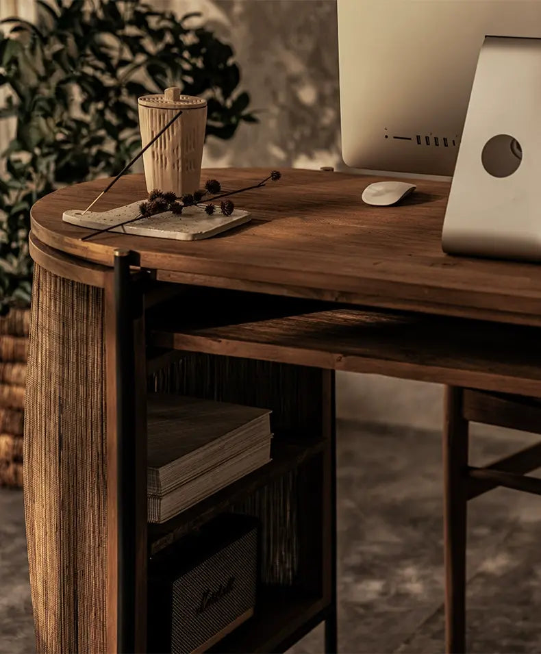 Filippo Solid Wood Oval Retro Study Desk