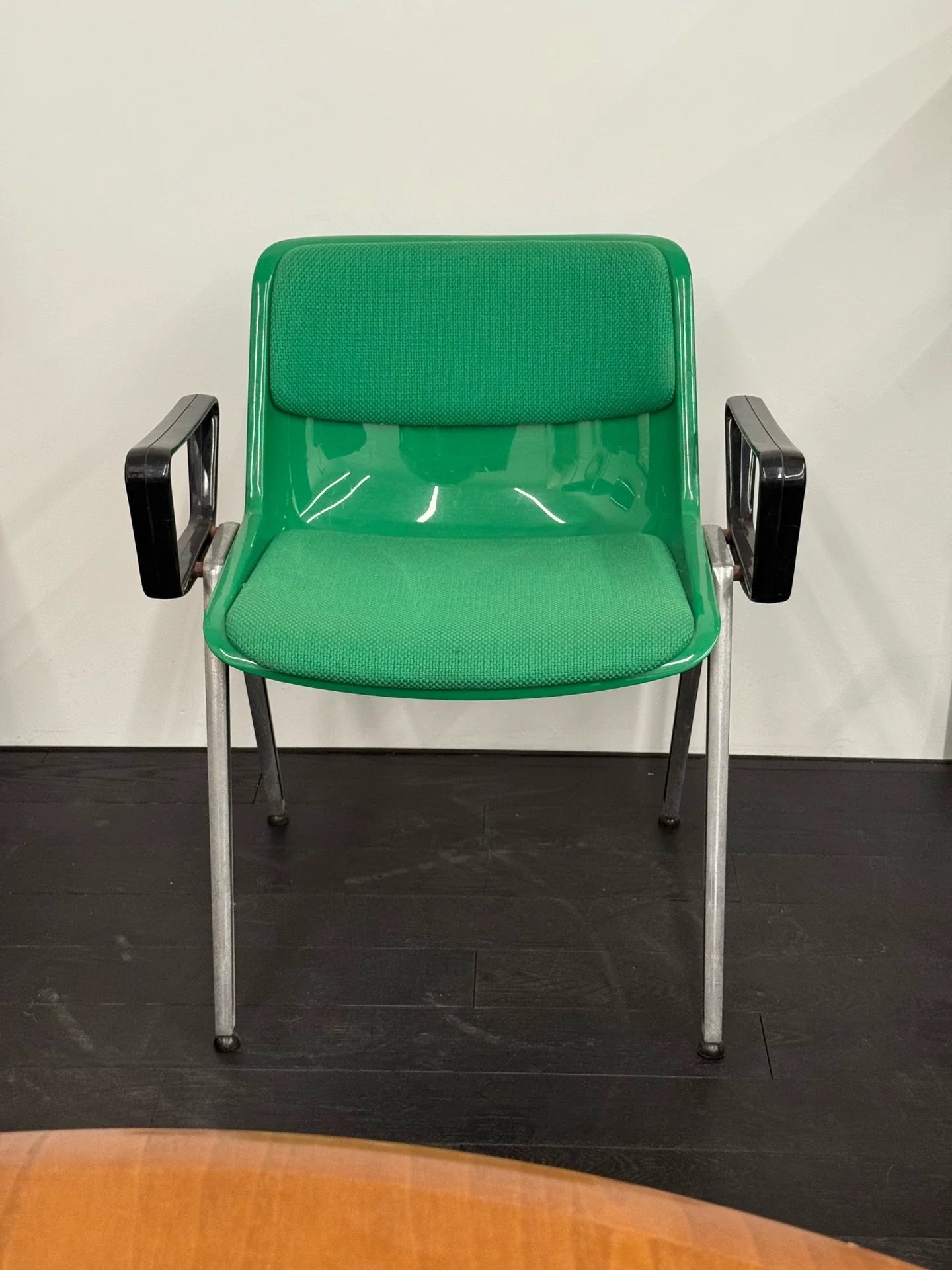 Vintage Italian Tecno Modus Signal Green Padded Armchair Mid-Century Design