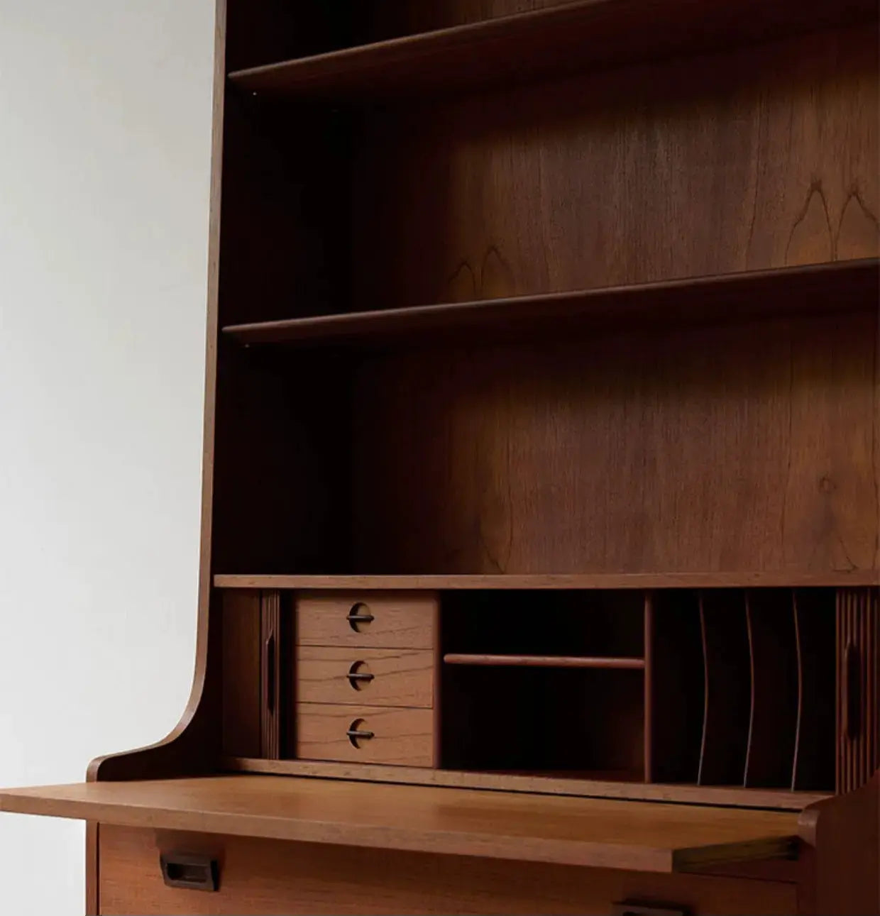 Wit Tall Danish Style Cherry Bookcase Cabinet
