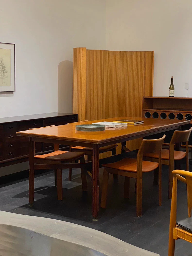 Vintage 1960s Italian Solid Wood Dining Table with Structural Legs, Mid-Century Modern Design