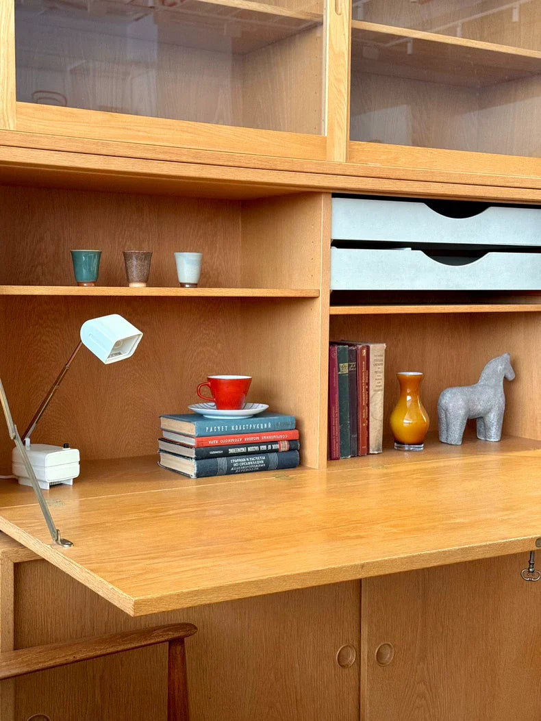 Vintage Swedish Børge Mogensen Oak Stacking Sideboard Cabinet with Integrated Desk & Lamp