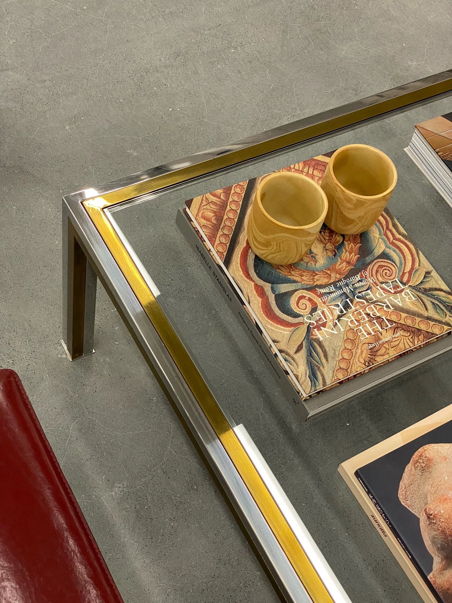 Vintage 1970s Italian Art Deco Brass Glass Coffee Table